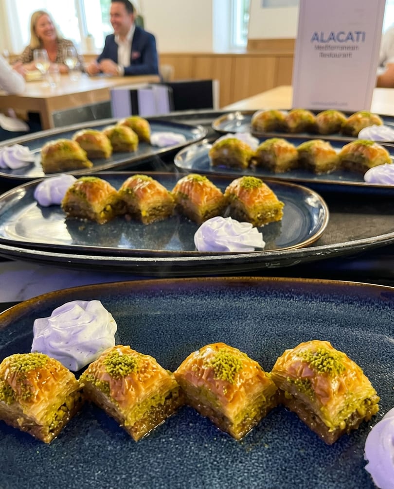 Traditional Turkish baklava dessert plating